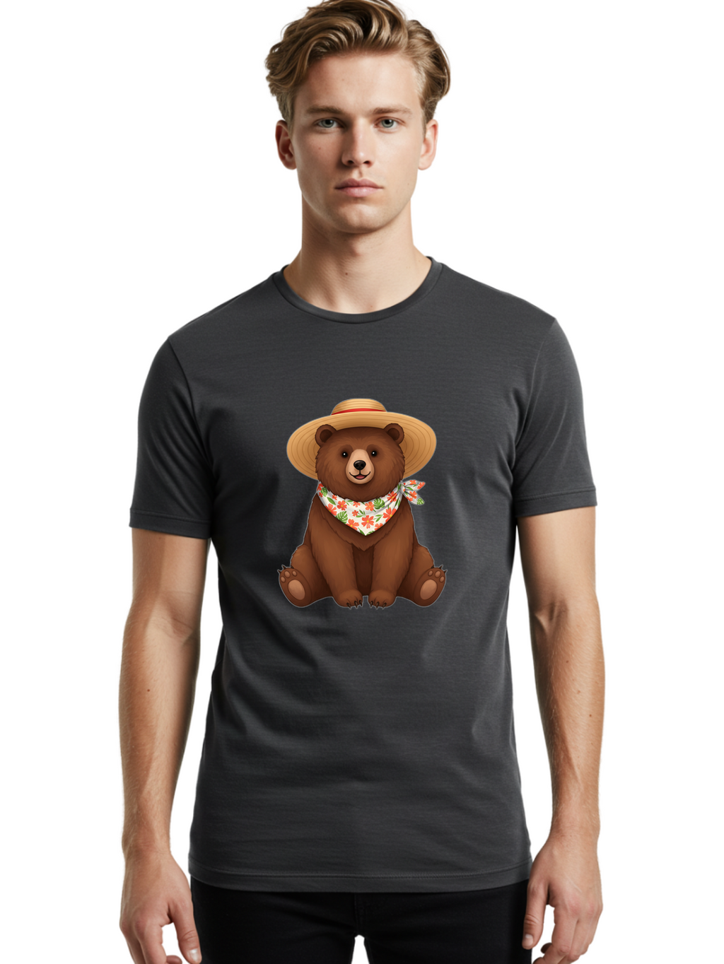 Bear-With-Hat-And-Bandana Men'S Graphic Tee, 100% Cotton, Comfortable Casual Summer Wear, Machine Washable, Vintage Camera, Old Camera, Antique Camera, Black Camera, Classic Photography, Photography Equipment, Nostalgic Device, Film Camera, Bae876