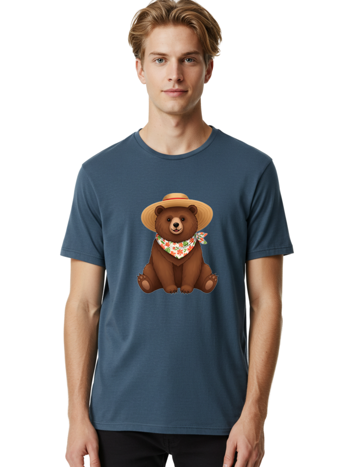 Bear-With-Hat-And-Bandana Men'S Graphic Tee, 100% Cotton, Comfortable Casual Summer Wear, Machine Washable, Vintage Camera, Old Camera, Antique Camera, Black Camera, Classic Photography, Photography Equipment, Nostalgic Device, Film Camera, Bae876