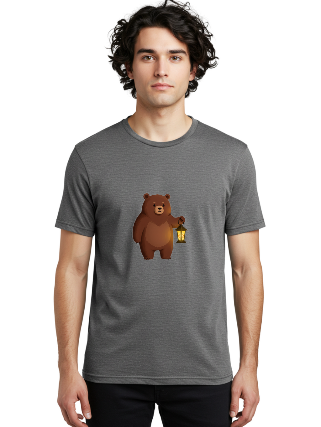 Bear-With-Lantern-1 Men'S Graphic Tee, 100% Cotton, Comfortable Casual Summer Wear, Machine Washable, Vintage Camera, Old Camera, Antique Camera, Black Camera, Classic Photography, Photography Equipment, Nostalgic Device, Film Camera, Camera Art Bae878