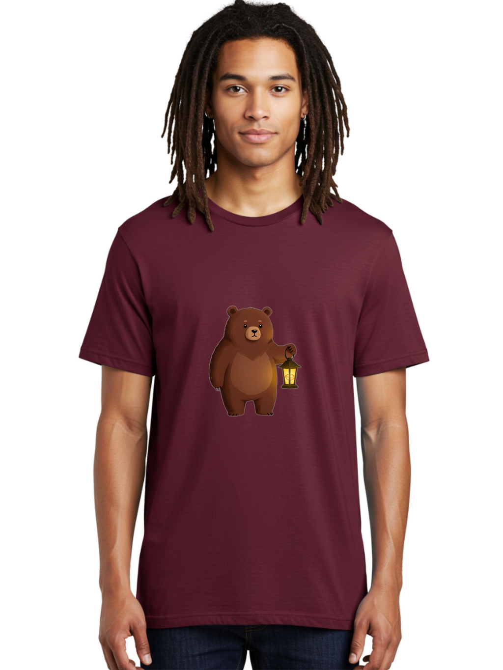 Bear-With-Lantern-1 Men'S Graphic Tee, 100% Cotton, Comfortable Casual Summer Wear, Machine Washable, Vintage Camera, Old Camera, Antique Camera, Black Camera, Classic Photography, Photography Equipment, Nostalgic Device, Film Camera, Camera Art Bae878