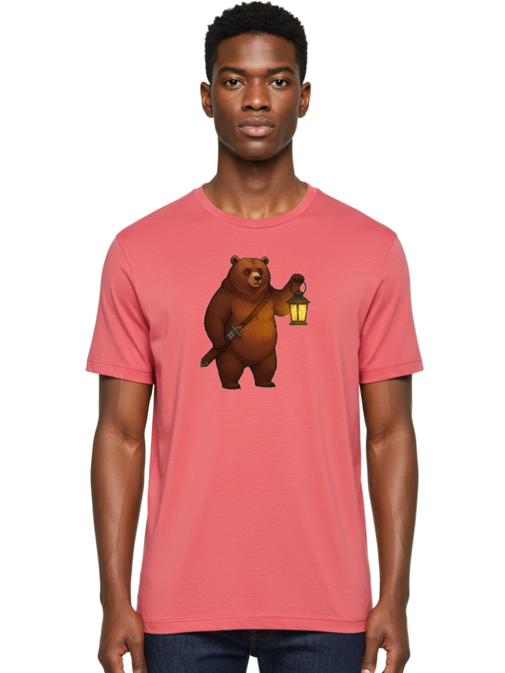 Bear-With-Lantern-2 Men'S Graphic Tee, 100% Cotton, Comfortable Casual Summer Wear, Machine Washable, Vintage Camera, Old Camera, Antique Camera, Black Camera, Classic Photography, Photography Equipment, Nostalgic Device, Film Camera, Camera Art Bae879