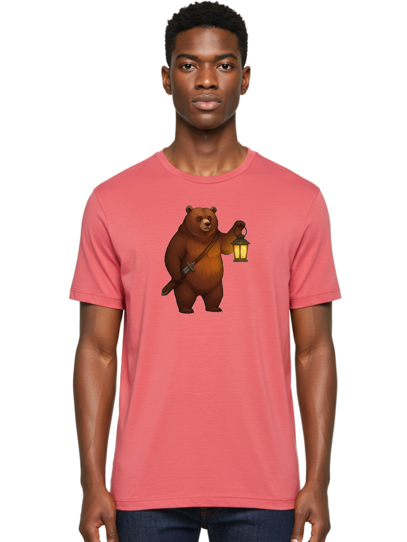 Bear-With-Lantern-2 Men'S Graphic Tee, 100% Cotton, Comfortable Casual Summer Wear, Machine Washable, Vintage Camera, Old Camera, Antique Camera, Black Camera, Classic Photography, Photography Equipment, Nostalgic Device, Film Camera, Camera Art Bae879