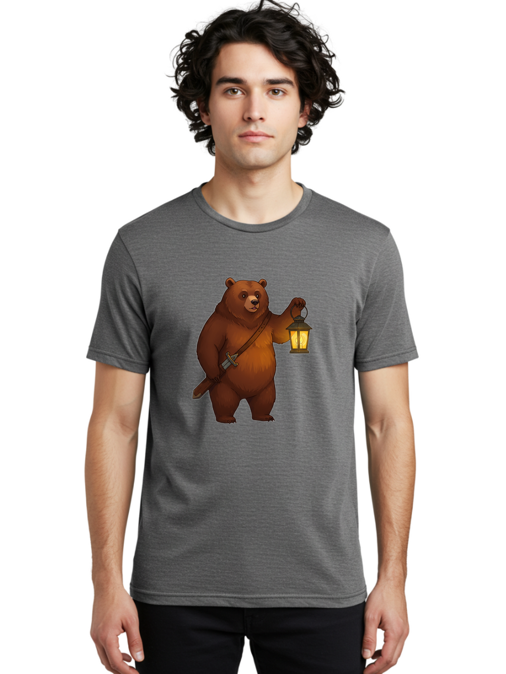 Bear-With-Lantern-2 Men'S Graphic Tee, 100% Cotton, Comfortable Casual Summer Wear, Machine Washable, Vintage Camera, Old Camera, Antique Camera, Black Camera, Classic Photography, Photography Equipment, Nostalgic Device, Film Camera, Camera Art Bae879