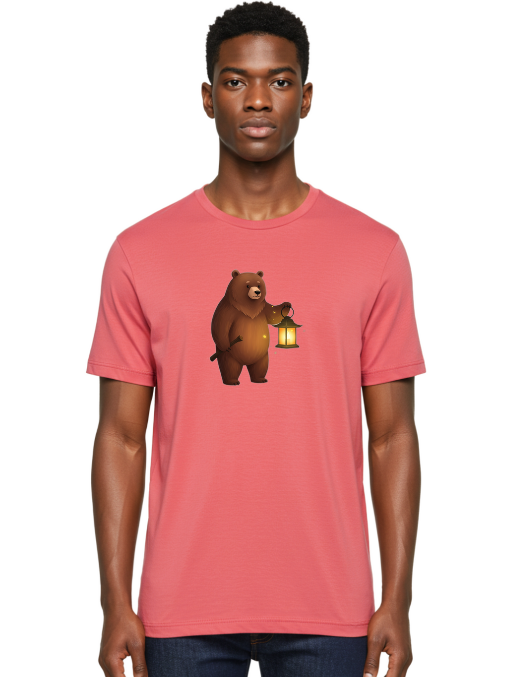 Bear-With-Lantern-3 Men'S Graphic Tee, 100% Cotton, Comfortable Casual Summer Wear, Machine Washable, Vintage Camera, Old Camera, Antique Camera, Black Camera, Classic Photography, Photography Equipment, Nostalgic Device, Film Camera, Camera Art Bae880