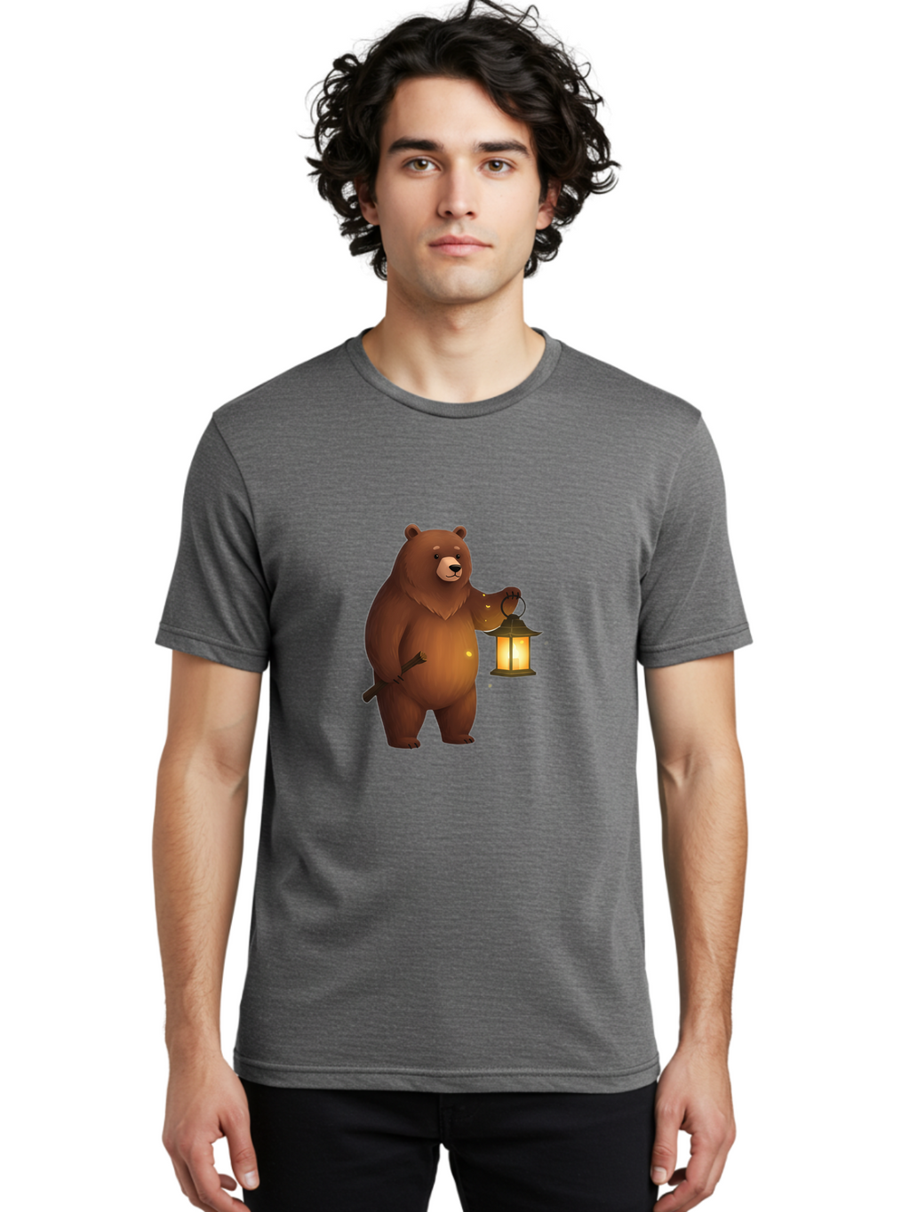 Bear-With-Lantern-3 Men'S Graphic Tee, 100% Cotton, Comfortable Casual Summer Wear, Machine Washable, Vintage Camera, Old Camera, Antique Camera, Black Camera, Classic Photography, Photography Equipment, Nostalgic Device, Film Camera, Camera Art Bae880