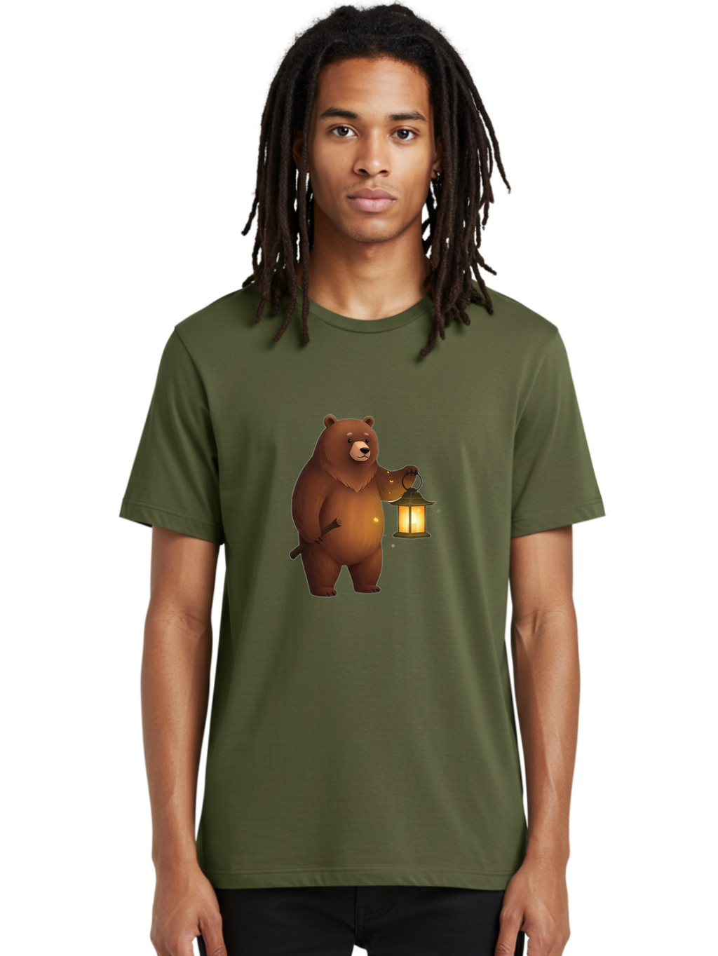 Bear-With-Lantern-3 Men'S Graphic Tee, 100% Cotton, Comfortable Casual Summer Wear, Machine Washable, Vintage Camera, Old Camera, Antique Camera, Black Camera, Classic Photography, Photography Equipment, Nostalgic Device, Film Camera, Camera Art Bae880