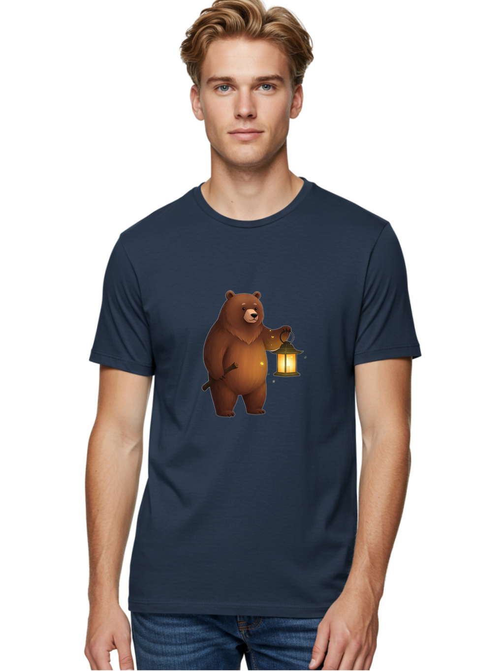 Bear-With-Lantern-3 Men'S Graphic Tee, 100% Cotton, Comfortable Casual Summer Wear, Machine Washable, Vintage Camera, Old Camera, Antique Camera, Black Camera, Classic Photography, Photography Equipment, Nostalgic Device, Film Camera, Camera Art Bae880