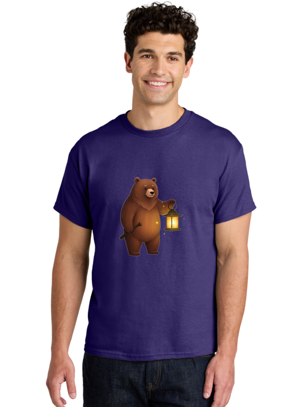 Bear-With-Lantern-3 Men'S Graphic Tee, 100% Cotton, Comfortable Casual Summer Wear, Machine Washable, Vintage Camera, Old Camera, Antique Camera, Black Camera, Classic Photography, Photography Equipment, Nostalgic Device, Film Camera, Camera Art Bae880