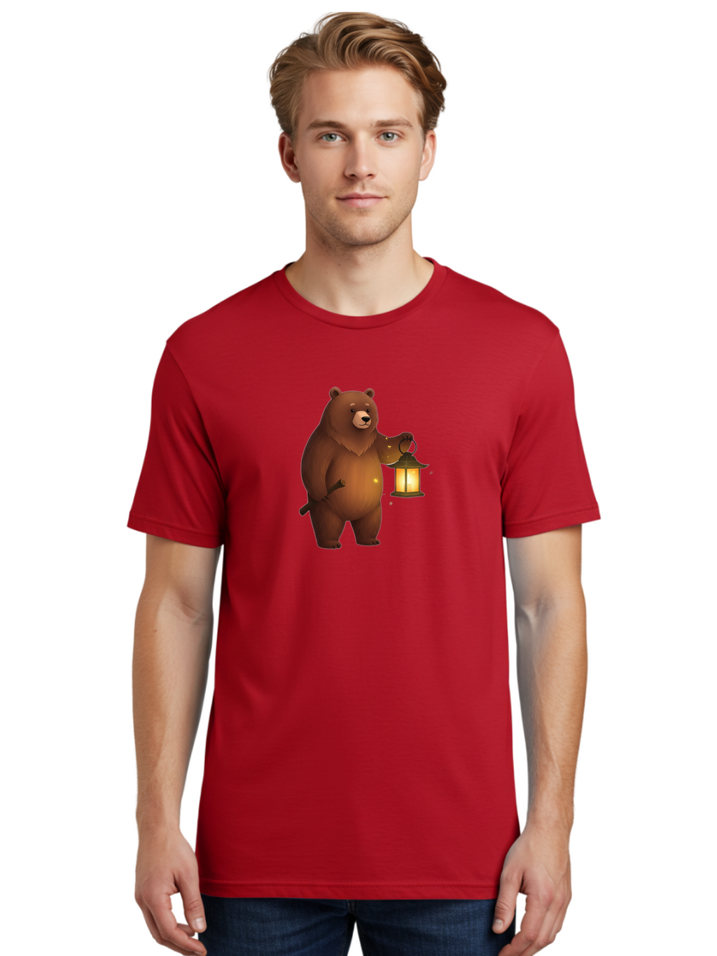 Bear-With-Lantern-3 Men'S Graphic Tee, 100% Cotton, Comfortable Casual Summer Wear, Machine Washable, Vintage Camera, Old Camera, Antique Camera, Black Camera, Classic Photography, Photography Equipment, Nostalgic Device, Film Camera, Camera Art Bae880