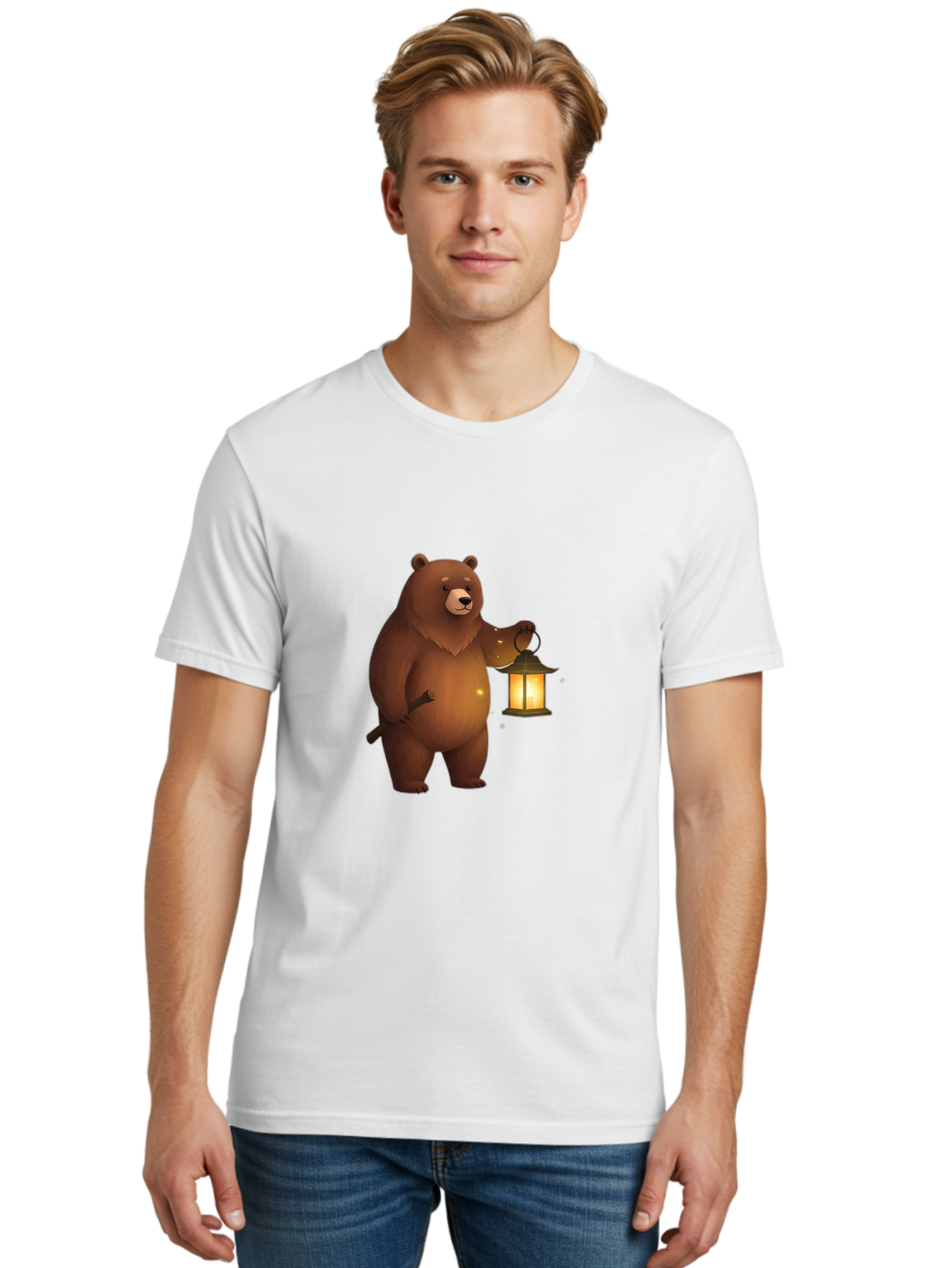 Bear-With-Lantern-3 Men'S Graphic Tee, 100% Cotton, Comfortable Casual Summer Wear, Machine Washable, Vintage Camera, Old Camera, Antique Camera, Black Camera, Classic Photography, Photography Equipment, Nostalgic Device, Film Camera, Camera Art Bae880