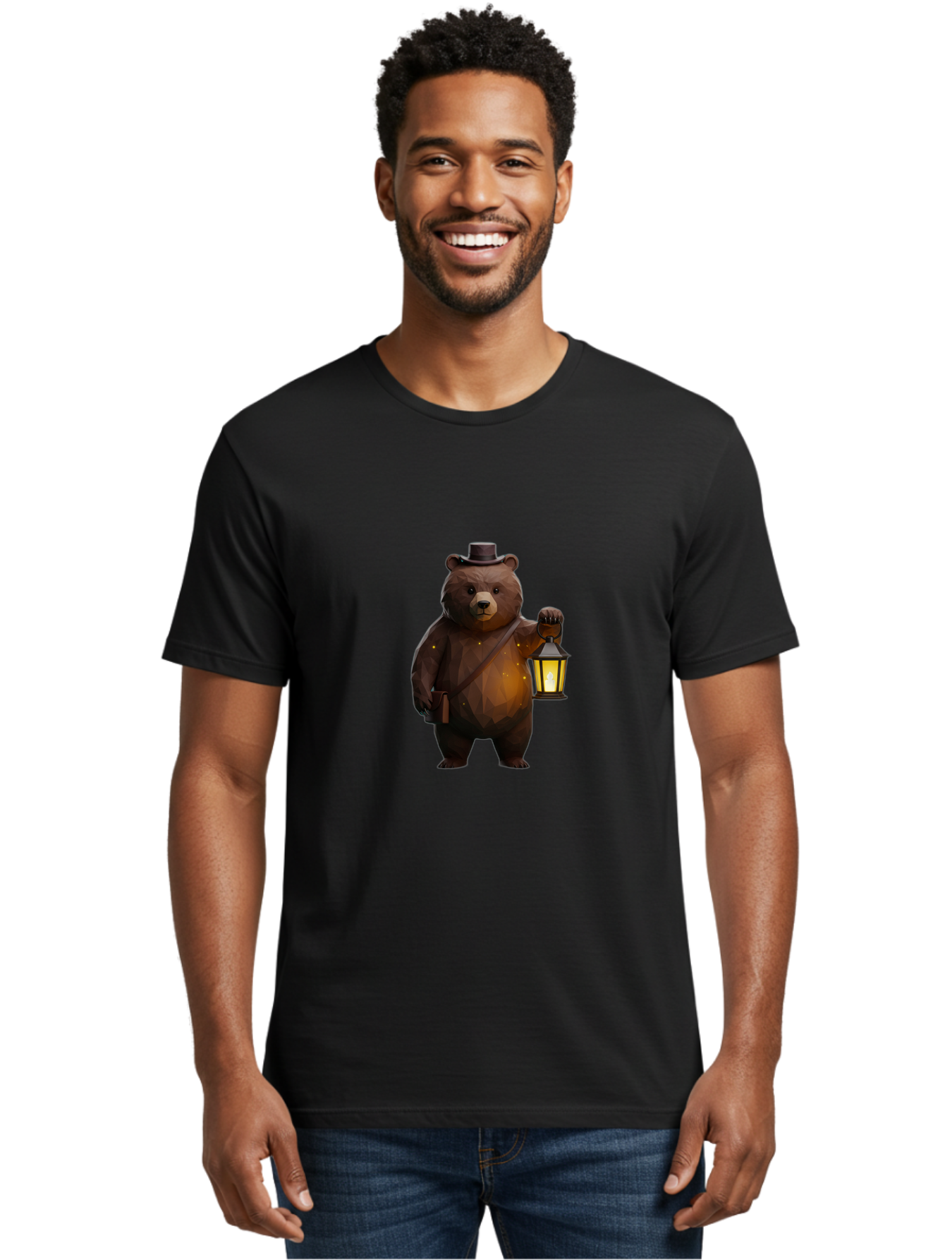 Bear-With-Lantern-And-Holster Men'S Graphic Tee, 100% Cotton, Comfortable Casual Summer Wear, Machine Washable, Vintage Camera, Old Camera, Antique Camera, Black Camera, Classic Photography, Photography Equipment, Nostalgic Device, Bae881