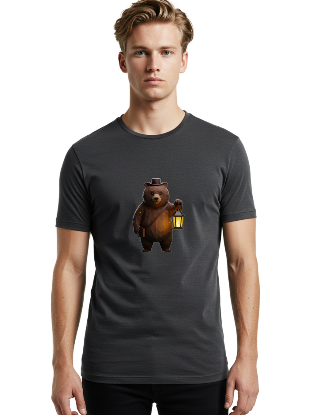 Bear-With-Lantern-And-Holster Men'S Graphic Tee, 100% Cotton, Comfortable Casual Summer Wear, Machine Washable, Vintage Camera, Old Camera, Antique Camera, Black Camera, Classic Photography, Photography Equipment, Nostalgic Device, Bae881