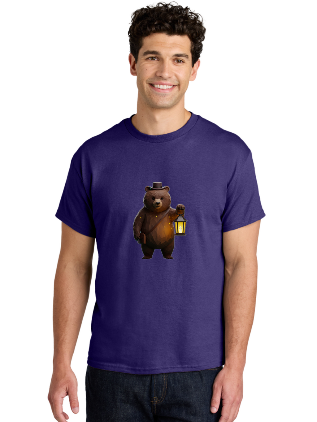 Bear-With-Lantern-And-Holster Men'S Graphic Tee, 100% Cotton, Comfortable Casual Summer Wear, Machine Washable, Vintage Camera, Old Camera, Antique Camera, Black Camera, Classic Photography, Photography Equipment, Nostalgic Device, Bae881