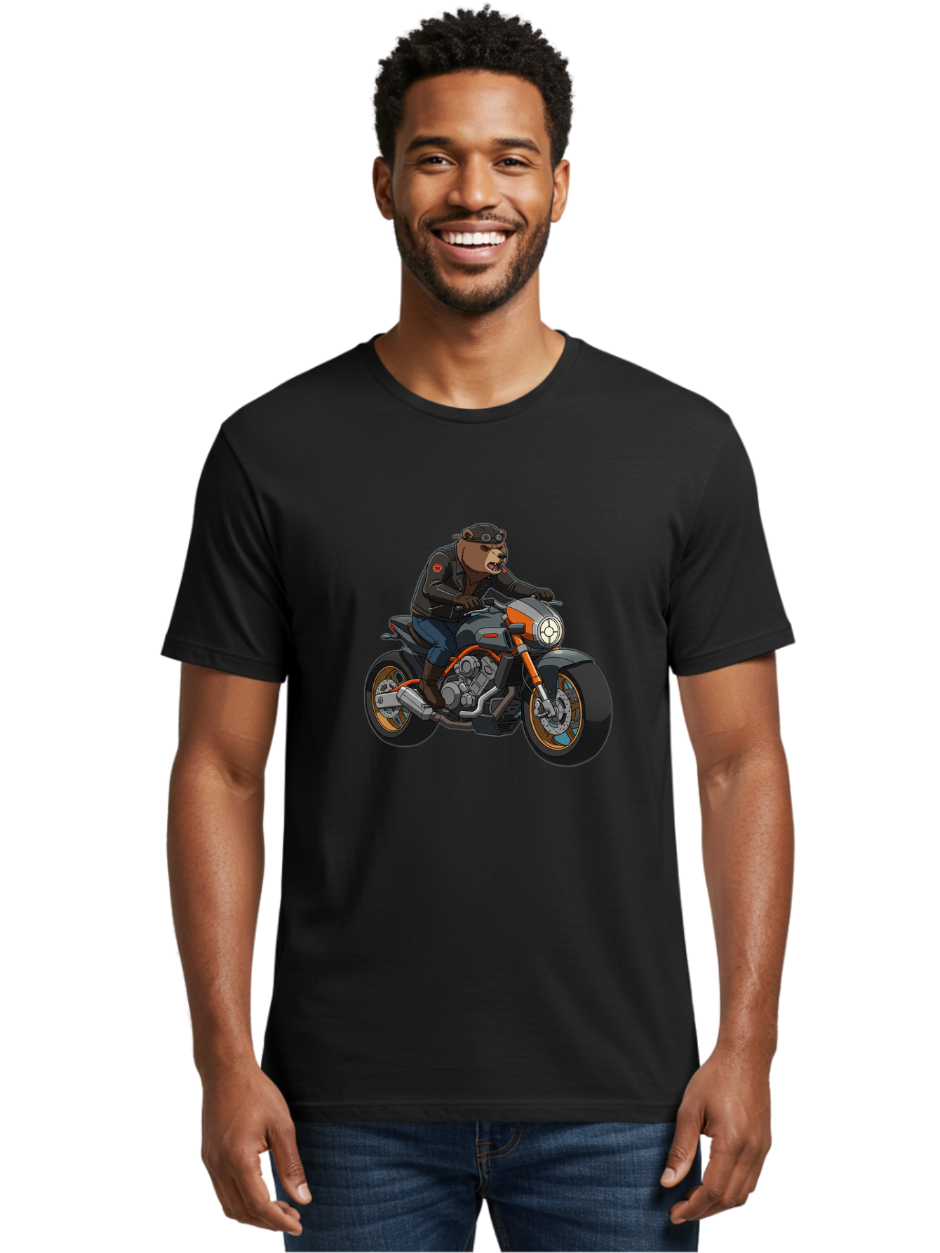 Biker-Bear-1 Men'S Graphic Tee, 100% Cotton, Comfortable Casual Summer Wear, Machine Washable, Vintage Camera, Old Camera, Antique Camera, Black Camera, Classic Photography, Photography Equipment, Nostalgic Device, Film Camera, Camera Art Bae892