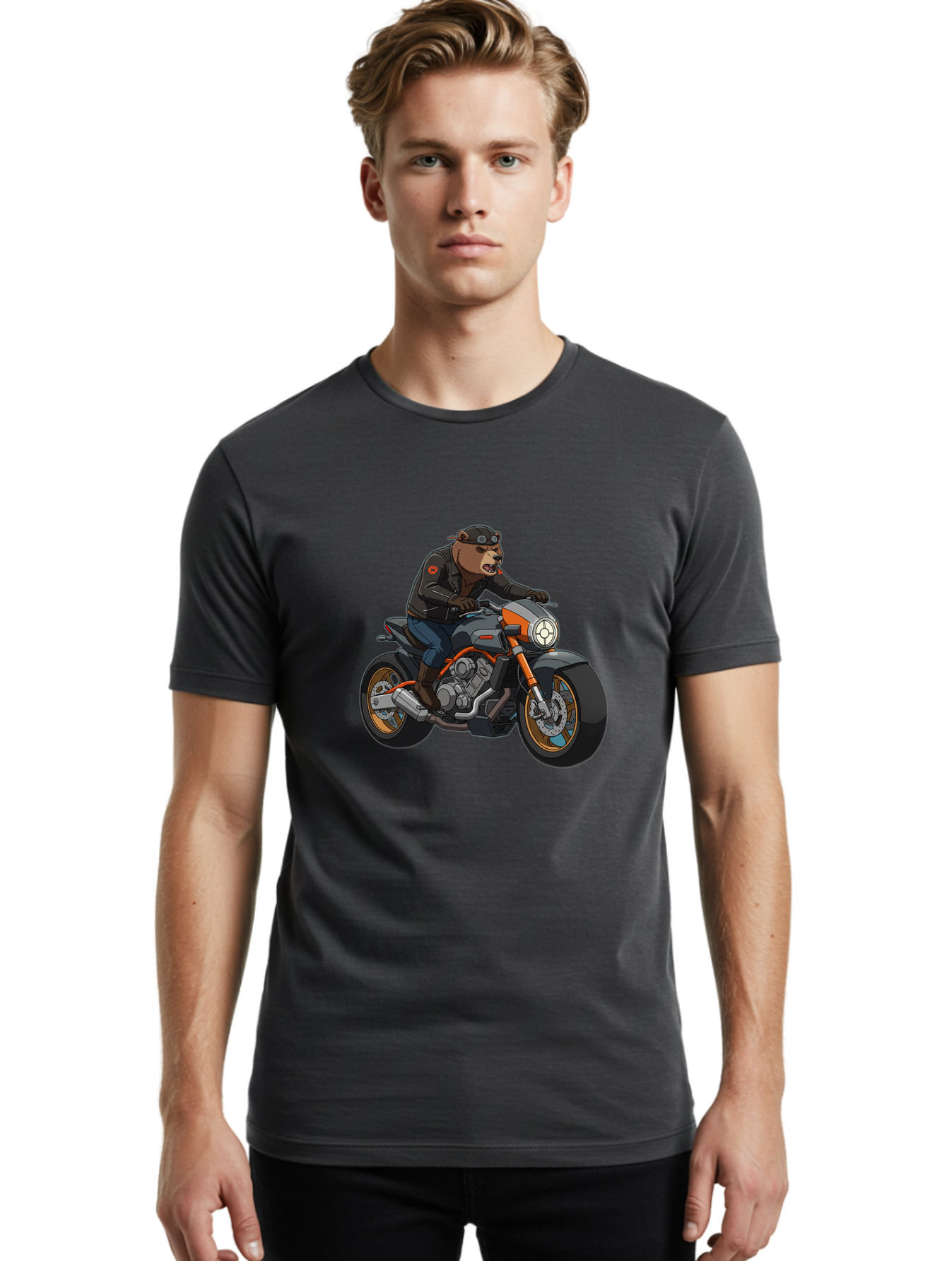 Biker-Bear-1 Men'S Graphic Tee, 100% Cotton, Comfortable Casual Summer Wear, Machine Washable, Vintage Camera, Old Camera, Antique Camera, Black Camera, Classic Photography, Photography Equipment, Nostalgic Device, Film Camera, Camera Art Bae892