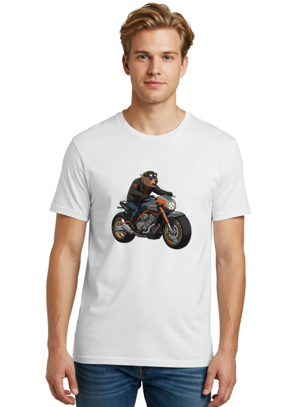 Biker-Bear-1 Men'S Graphic Tee, 100% Cotton, Comfortable Casual Summer Wear, Machine Washable, Vintage Camera, Old Camera, Antique Camera, Black Camera, Classic Photography, Photography Equipment, Nostalgic Device, Film Camera, Camera Art Bae892