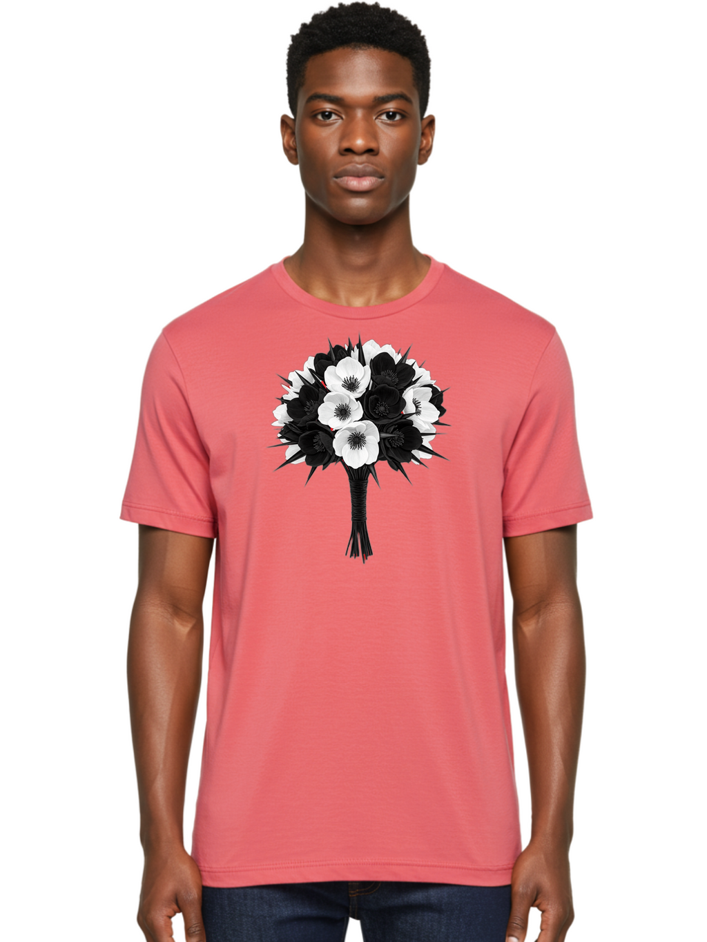 Black-And-White-Anemone-Bouquet Men'S Graphic Tee, 100% Cotton, Comfortable Casual Summer Wear, Machine Washable, Vintage Camera, Old Camera, Antique Camera, Black Camera, Classic Photography, Photography Equipment, Nostalgic Device, Bae895