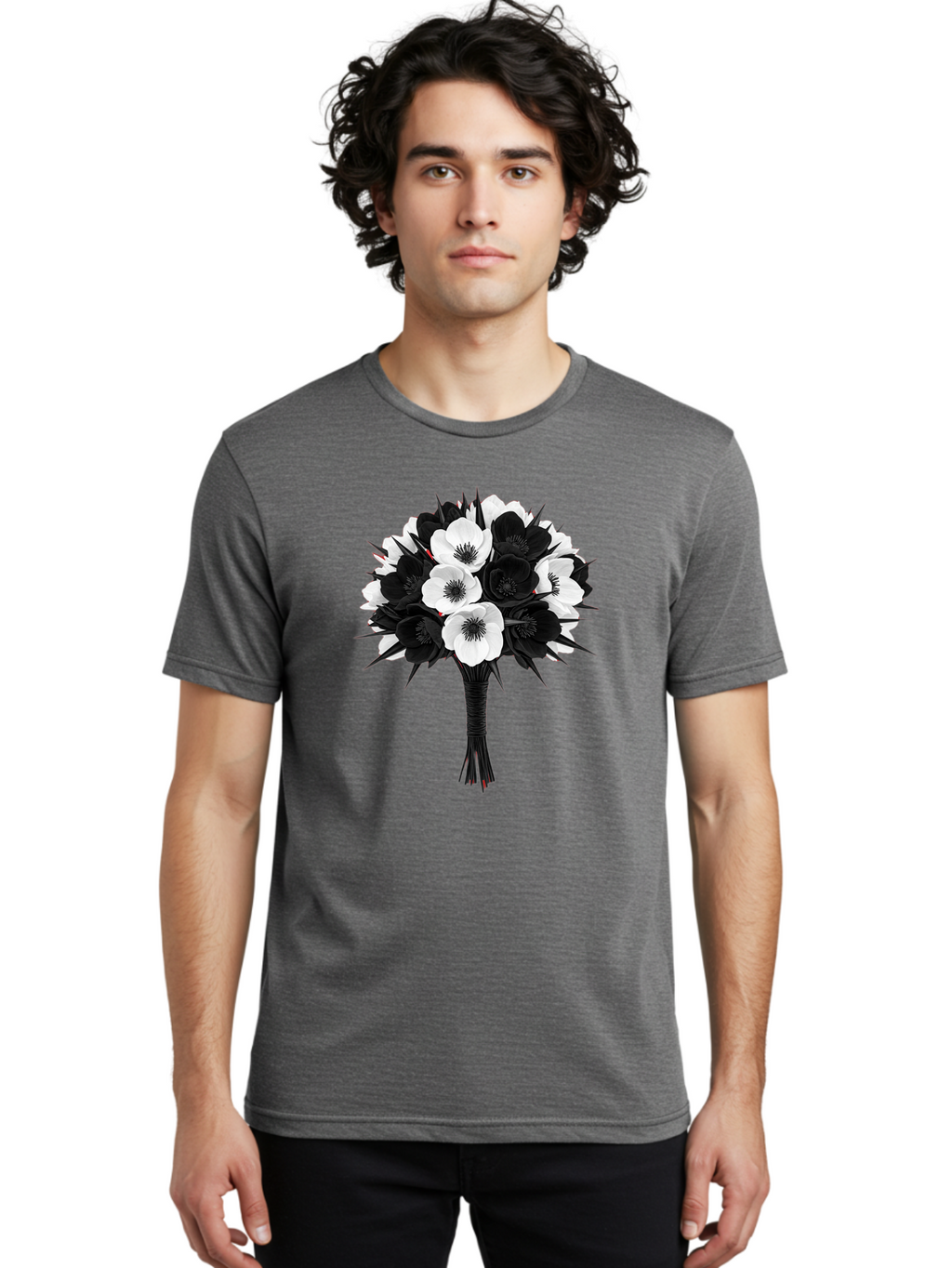 Black-And-White-Anemone-Bouquet Men'S Graphic Tee, 100% Cotton, Comfortable Casual Summer Wear, Machine Washable, Vintage Camera, Old Camera, Antique Camera, Black Camera, Classic Photography, Photography Equipment, Nostalgic Device, Bae895