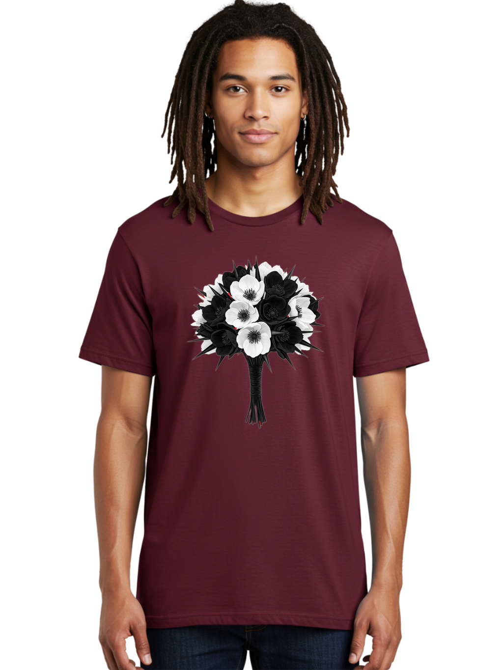 Black-And-White-Anemone-Bouquet Men'S Graphic Tee, 100% Cotton, Comfortable Casual Summer Wear, Machine Washable, Vintage Camera, Old Camera, Antique Camera, Black Camera, Classic Photography, Photography Equipment, Nostalgic Device, Bae895