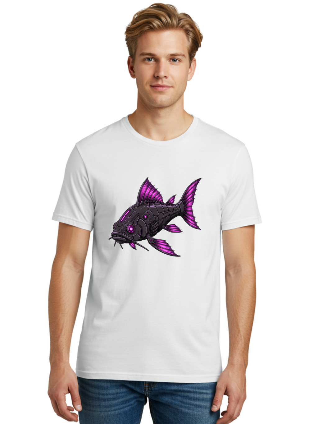 Black-Fish-With-Purple-Fins Men'S Graphic Tee, 100% Cotton, Comfortable Casual Summer Wear, Machine Washable, Vintage Camera, Old Camera, Antique Camera, Black Camera, Classic Photography, Photography Equipment, Nostalgic Device, Film Camera, Bae896