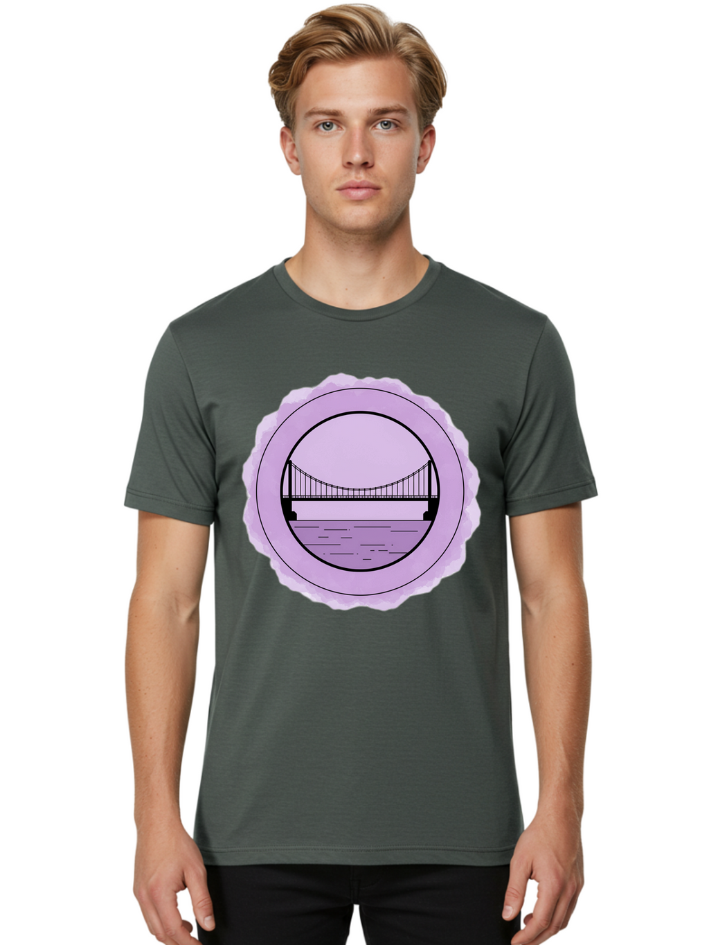 Bridge-Illustration Men'S Graphic Tee, 100% Cotton, Comfortable Casual Summer Wear, Machine Washable, Vintage Camera, Old Camera, Antique Camera, Black Camera, Classic Photography, Photography Equipment, Nostalgic Device, Film Camera, Bae905