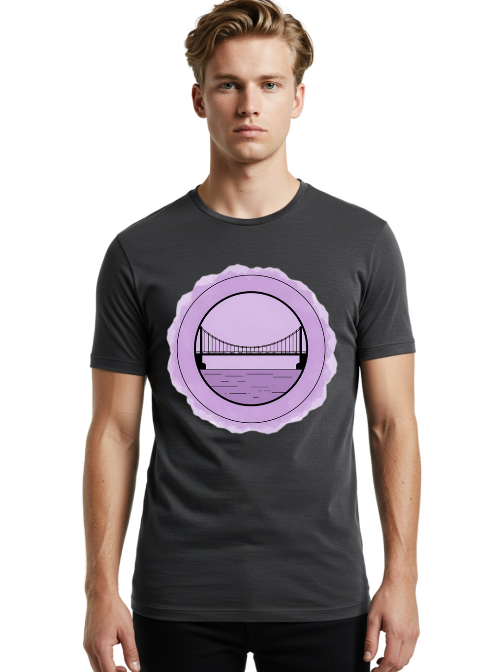 Bridge-Illustration Men'S Graphic Tee, 100% Cotton, Comfortable Casual Summer Wear, Machine Washable, Vintage Camera, Old Camera, Antique Camera, Black Camera, Classic Photography, Photography Equipment, Nostalgic Device, Film Camera, Bae905