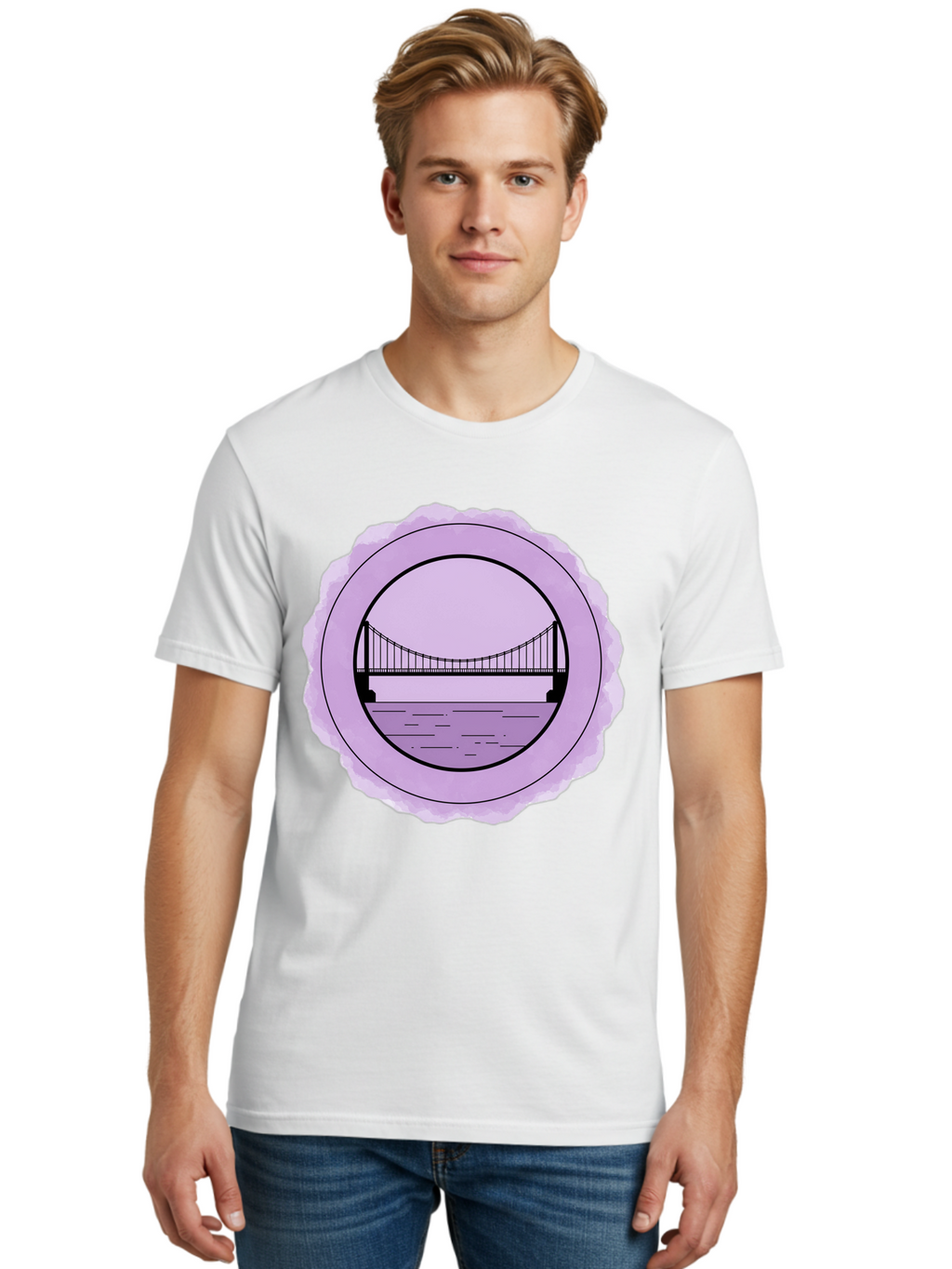 Bridge-Illustration Men'S Graphic Tee, 100% Cotton, Comfortable Casual Summer Wear, Machine Washable, Vintage Camera, Old Camera, Antique Camera, Black Camera, Classic Photography, Photography Equipment, Nostalgic Device, Film Camera, Bae905