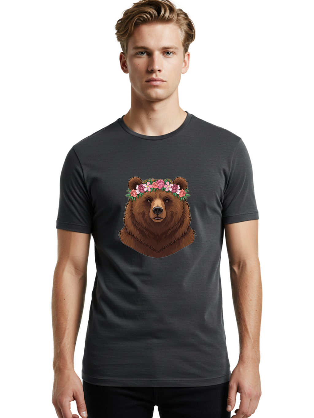 Brown-Bear-Crowned-With-Flowers Men'S Graphic Tee, 100% Cotton, Comfortable Casual Summer Wear, Machine Washable, Vintage Camera, Old Camera, Antique Camera, Black Camera, Classic Photography, Photography Equipment, Nostalgic Device, Bae916