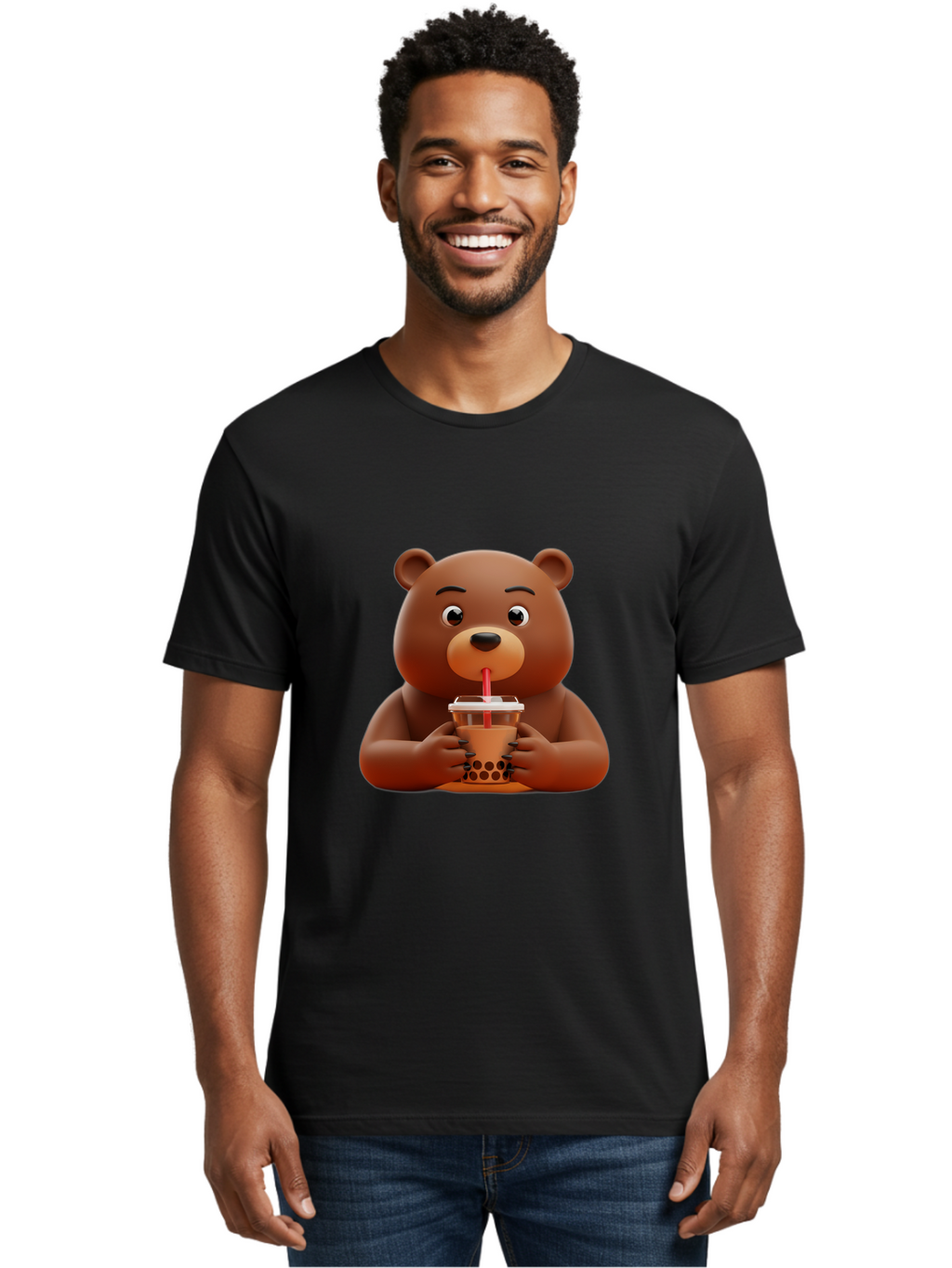 Brown-Bear-Drinking-Bubble-Tea Men'S Graphic Tee, 100% Cotton, Comfortable Casual Summer Wear, Machine Washable, Vintage Camera, Old Camera, Antique Camera, Black Camera, Classic Photography, Photography Equipment, Nostalgic Device, Bae918