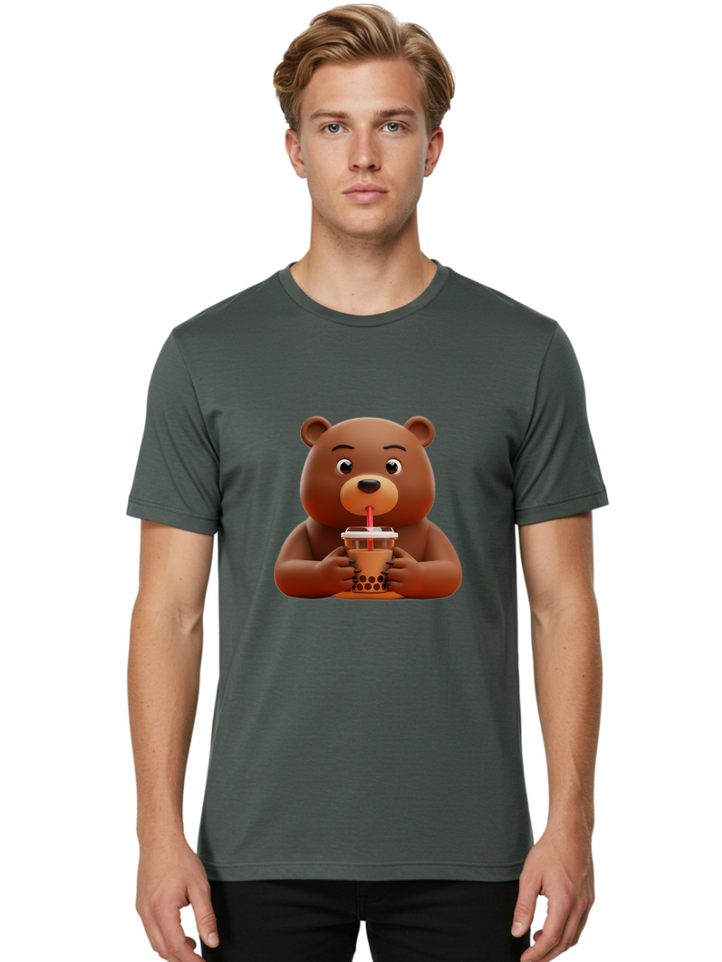 Brown-Bear-Drinking-Bubble-Tea Men'S Graphic Tee, 100% Cotton, Comfortable Casual Summer Wear, Machine Washable, Vintage Camera, Old Camera, Antique Camera, Black Camera, Classic Photography, Photography Equipment, Nostalgic Device, Bae918