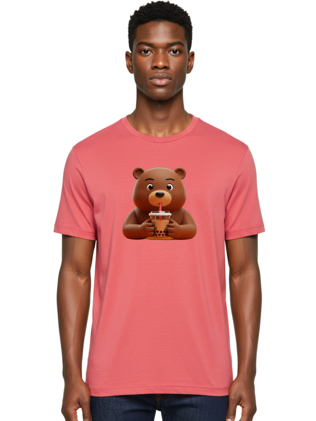 Brown-Bear-Drinking-Bubble-Tea Men'S Graphic Tee, 100% Cotton, Comfortable Casual Summer Wear, Machine Washable, Vintage Camera, Old Camera, Antique Camera, Black Camera, Classic Photography, Photography Equipment, Nostalgic Device, Bae918
