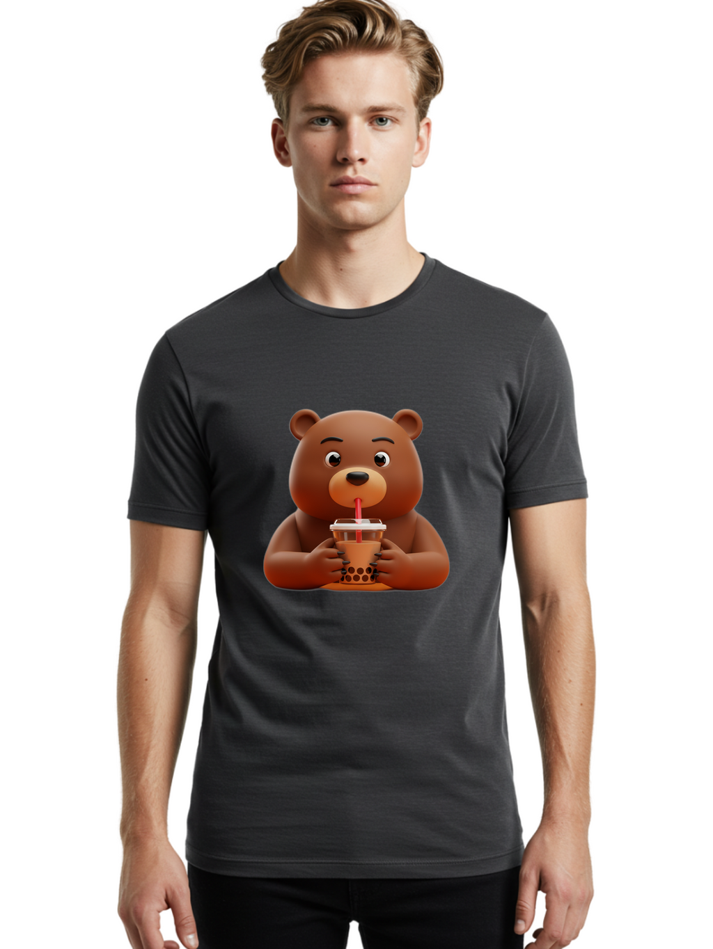 Brown-Bear-Drinking-Bubble-Tea Men'S Graphic Tee, 100% Cotton, Comfortable Casual Summer Wear, Machine Washable, Vintage Camera, Old Camera, Antique Camera, Black Camera, Classic Photography, Photography Equipment, Nostalgic Device, Bae918