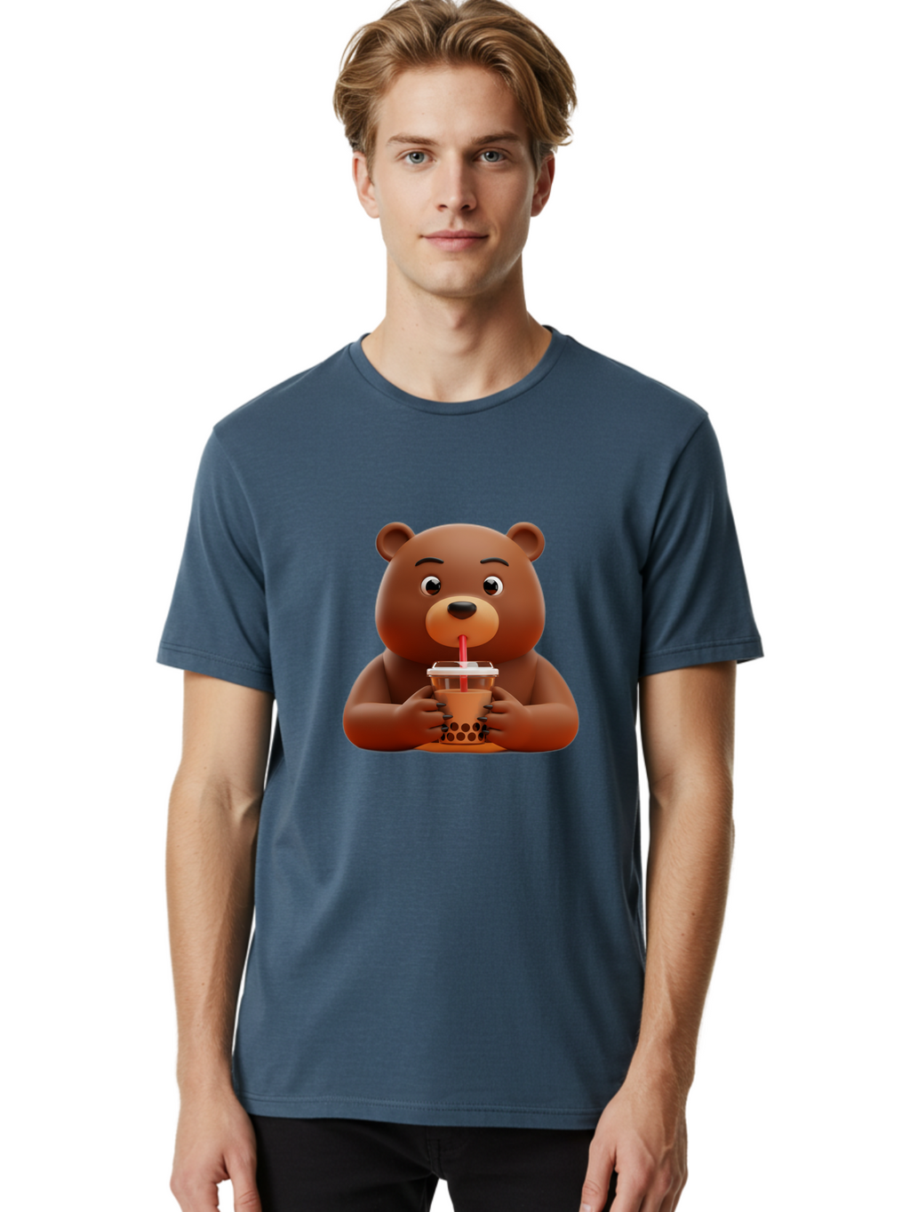 Brown-Bear-Drinking-Bubble-Tea Men'S Graphic Tee, 100% Cotton, Comfortable Casual Summer Wear, Machine Washable, Vintage Camera, Old Camera, Antique Camera, Black Camera, Classic Photography, Photography Equipment, Nostalgic Device, Bae918