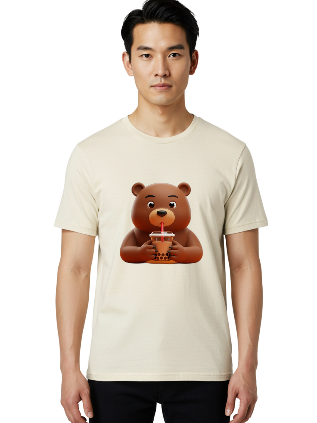 Brown-Bear-Drinking-Bubble-Tea Men'S Graphic Tee, 100% Cotton, Comfortable Casual Summer Wear, Machine Washable, Vintage Camera, Old Camera, Antique Camera, Black Camera, Classic Photography, Photography Equipment, Nostalgic Device, Bae918