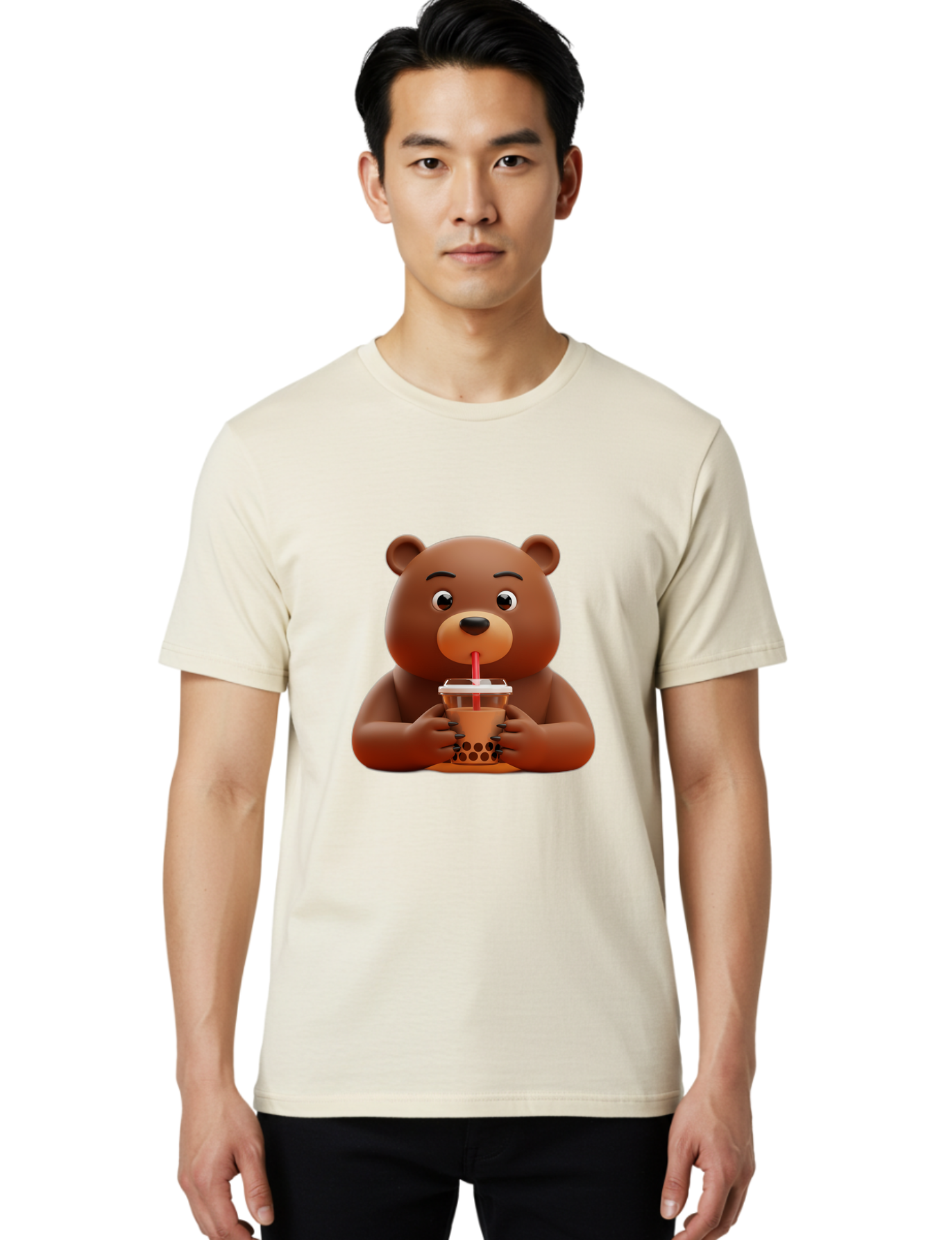 Brown-Bear-Drinking-Bubble-Tea Men'S Graphic Tee, 100% Cotton, Comfortable Casual Summer Wear, Machine Washable, Vintage Camera, Old Camera, Antique Camera, Black Camera, Classic Photography, Photography Equipment, Nostalgic Device, Bae918