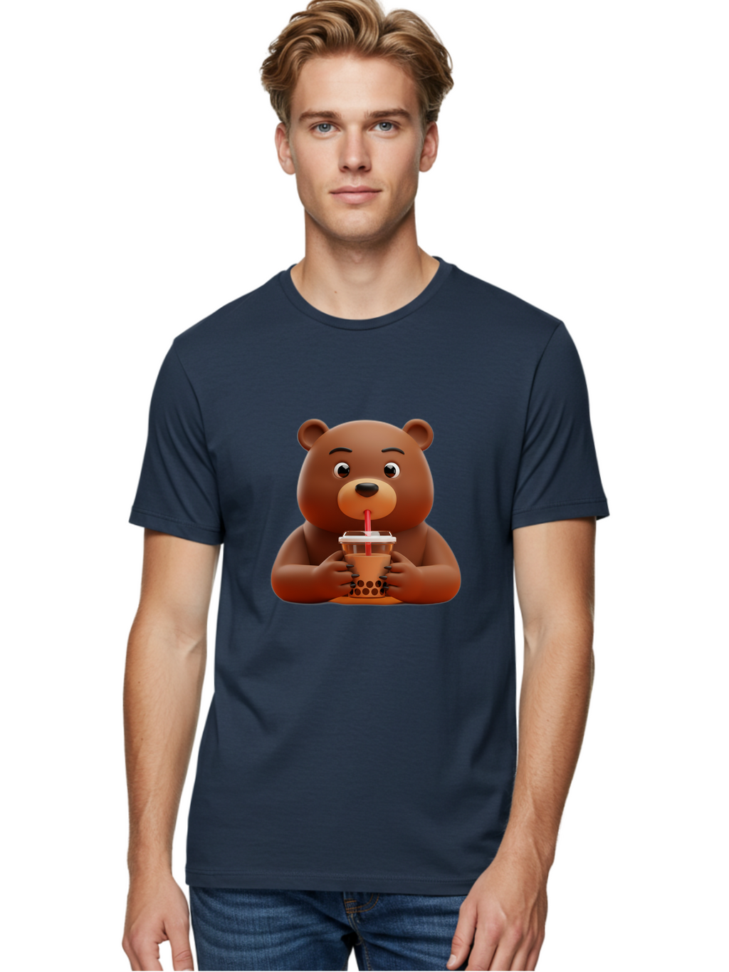 Brown-Bear-Drinking-Bubble-Tea Men'S Graphic Tee, 100% Cotton, Comfortable Casual Summer Wear, Machine Washable, Vintage Camera, Old Camera, Antique Camera, Black Camera, Classic Photography, Photography Equipment, Nostalgic Device, Bae918