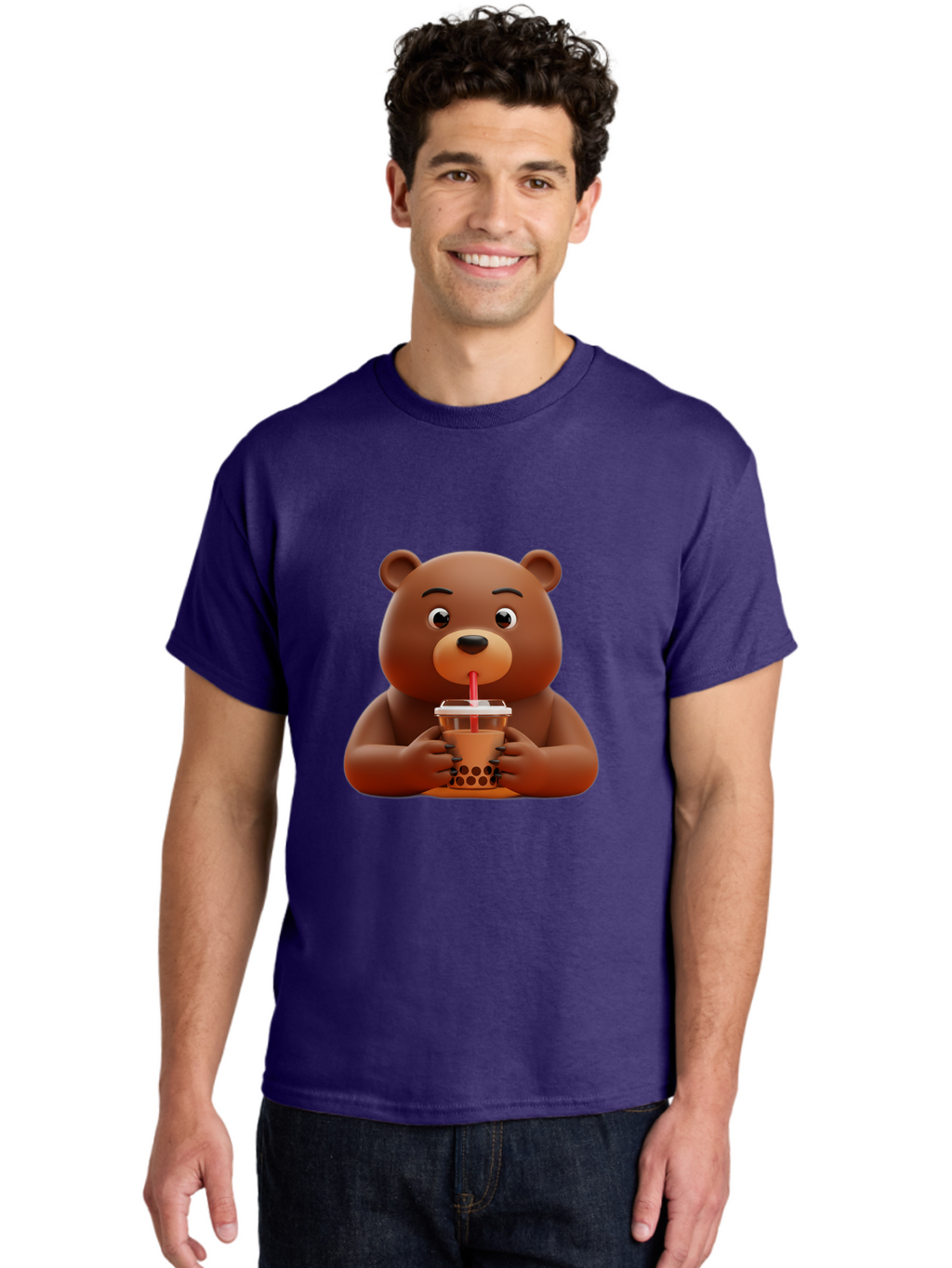 Brown-Bear-Drinking-Bubble-Tea Men'S Graphic Tee, 100% Cotton, Comfortable Casual Summer Wear, Machine Washable, Vintage Camera, Old Camera, Antique Camera, Black Camera, Classic Photography, Photography Equipment, Nostalgic Device, Bae918