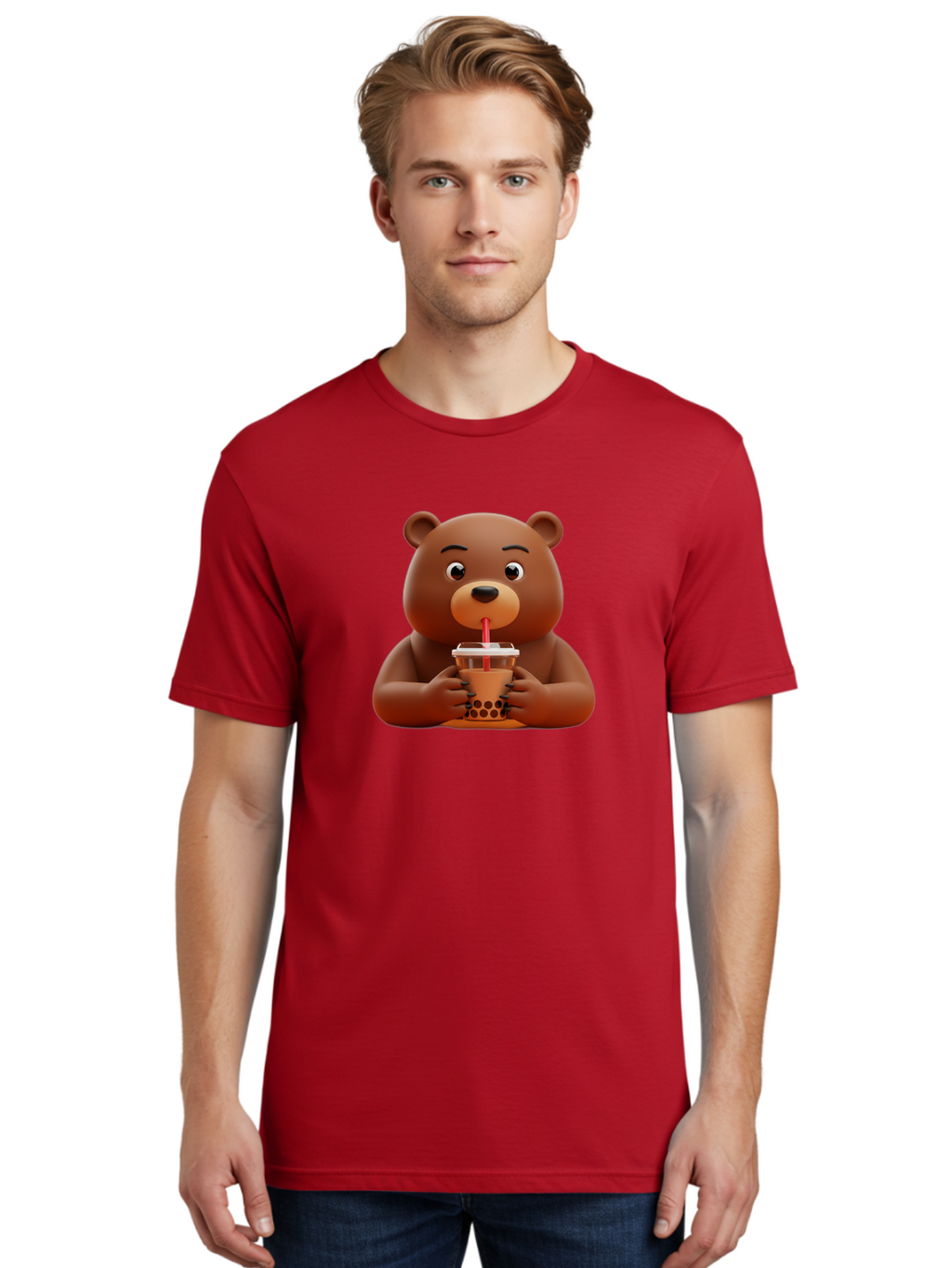 Brown-Bear-Drinking-Bubble-Tea Men'S Graphic Tee, 100% Cotton, Comfortable Casual Summer Wear, Machine Washable, Vintage Camera, Old Camera, Antique Camera, Black Camera, Classic Photography, Photography Equipment, Nostalgic Device, Bae918