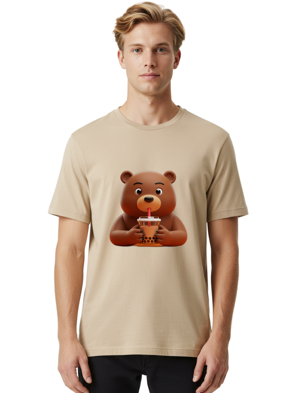 Brown-Bear-Drinking-Bubble-Tea Men'S Graphic Tee, 100% Cotton, Comfortable Casual Summer Wear, Machine Washable, Vintage Camera, Old Camera, Antique Camera, Black Camera, Classic Photography, Photography Equipment, Nostalgic Device, Bae918