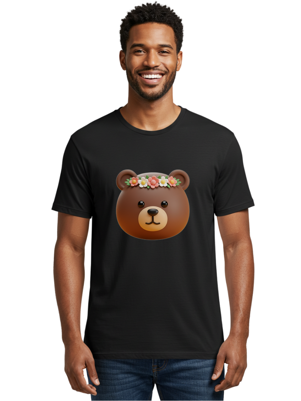 Brown-Bear-Emoji-With-Flowers Men'S Graphic Tee, 100% Cotton, Comfortable Casual Summer Wear, Machine Washable, Vintage Camera, Old Camera, Antique Camera, Black Camera, Classic Photography, Photography Equipment, Nostalgic Device, Bae919