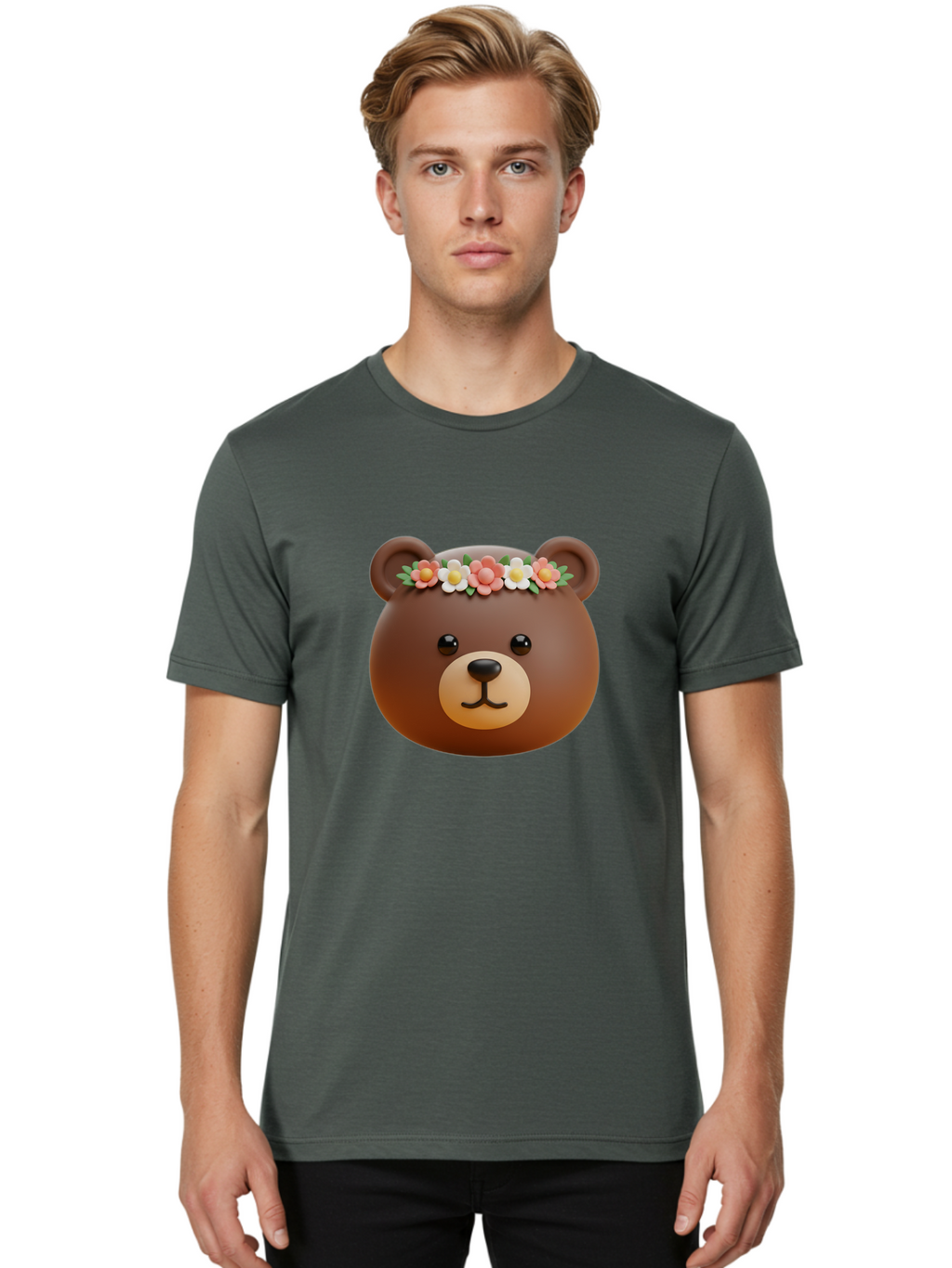 Brown-Bear-Emoji-With-Flowers Men'S Graphic Tee, 100% Cotton, Comfortable Casual Summer Wear, Machine Washable, Vintage Camera, Old Camera, Antique Camera, Black Camera, Classic Photography, Photography Equipment, Nostalgic Device, Bae919