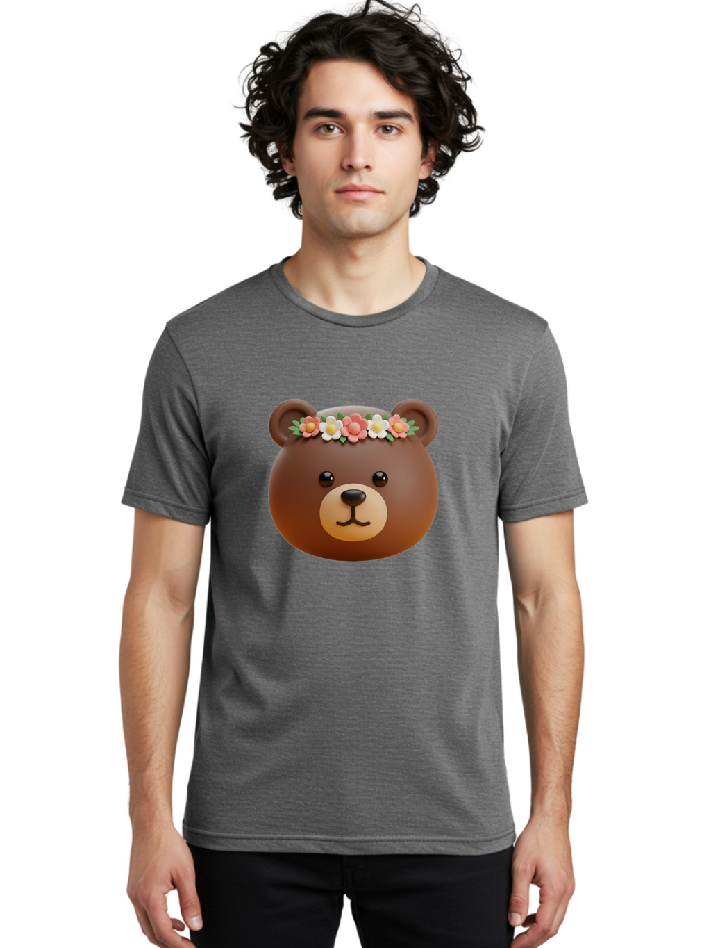 Brown-Bear-Emoji-With-Flowers Men'S Graphic Tee, 100% Cotton, Comfortable Casual Summer Wear, Machine Washable, Vintage Camera, Old Camera, Antique Camera, Black Camera, Classic Photography, Photography Equipment, Nostalgic Device, Bae919