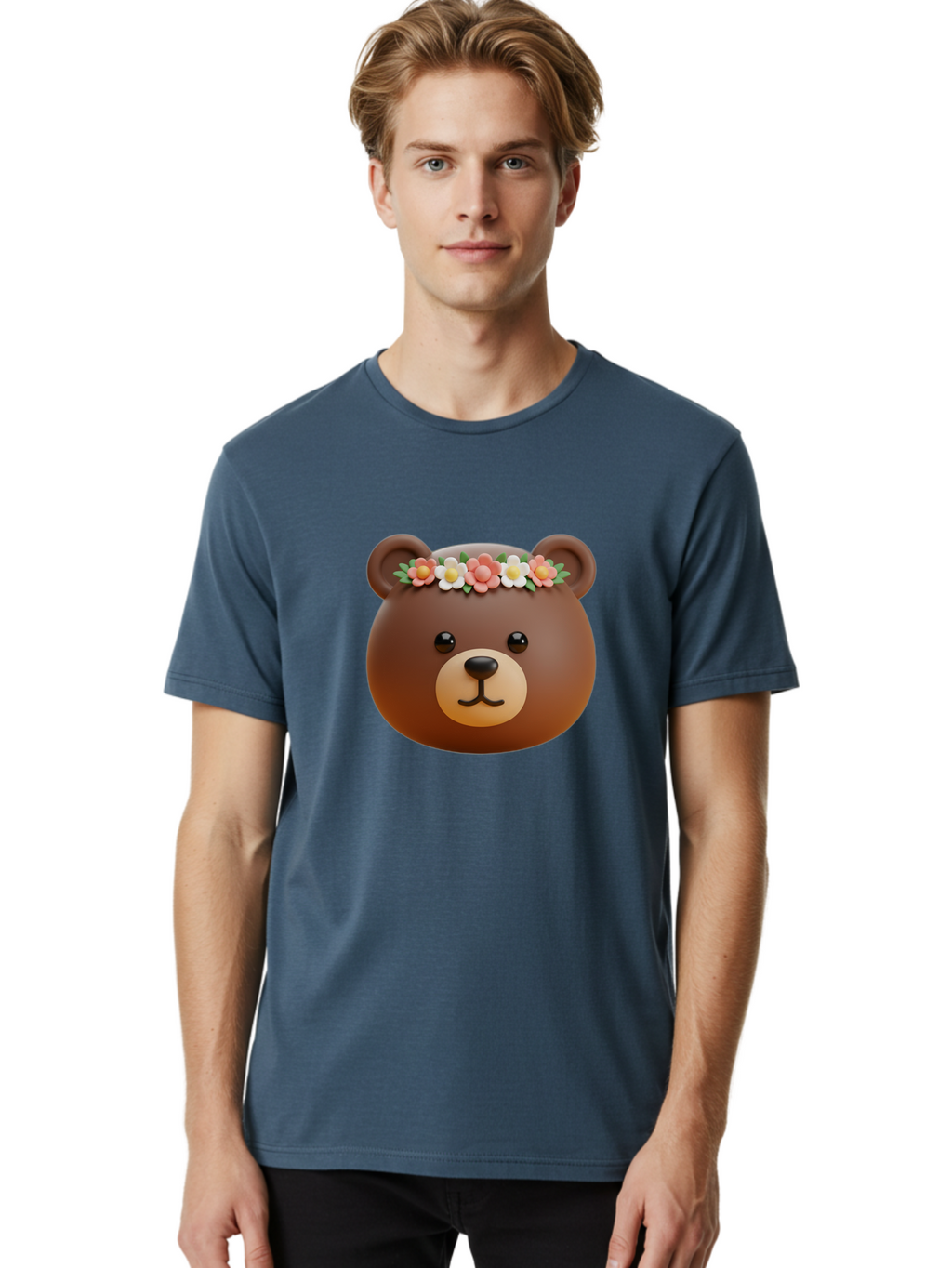 Brown-Bear-Emoji-With-Flowers Men'S Graphic Tee, 100% Cotton, Comfortable Casual Summer Wear, Machine Washable, Vintage Camera, Old Camera, Antique Camera, Black Camera, Classic Photography, Photography Equipment, Nostalgic Device, Bae919