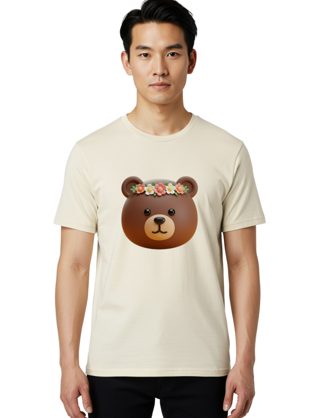 Brown-Bear-Emoji-With-Flowers Men'S Graphic Tee, 100% Cotton, Comfortable Casual Summer Wear, Machine Washable, Vintage Camera, Old Camera, Antique Camera, Black Camera, Classic Photography, Photography Equipment, Nostalgic Device, Bae919
