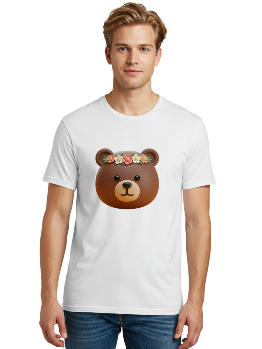 Brown-Bear-Emoji-With-Flowers Men'S Graphic Tee, 100% Cotton, Comfortable Casual Summer Wear, Machine Washable, Vintage Camera, Old Camera, Antique Camera, Black Camera, Classic Photography, Photography Equipment, Nostalgic Device, Bae919