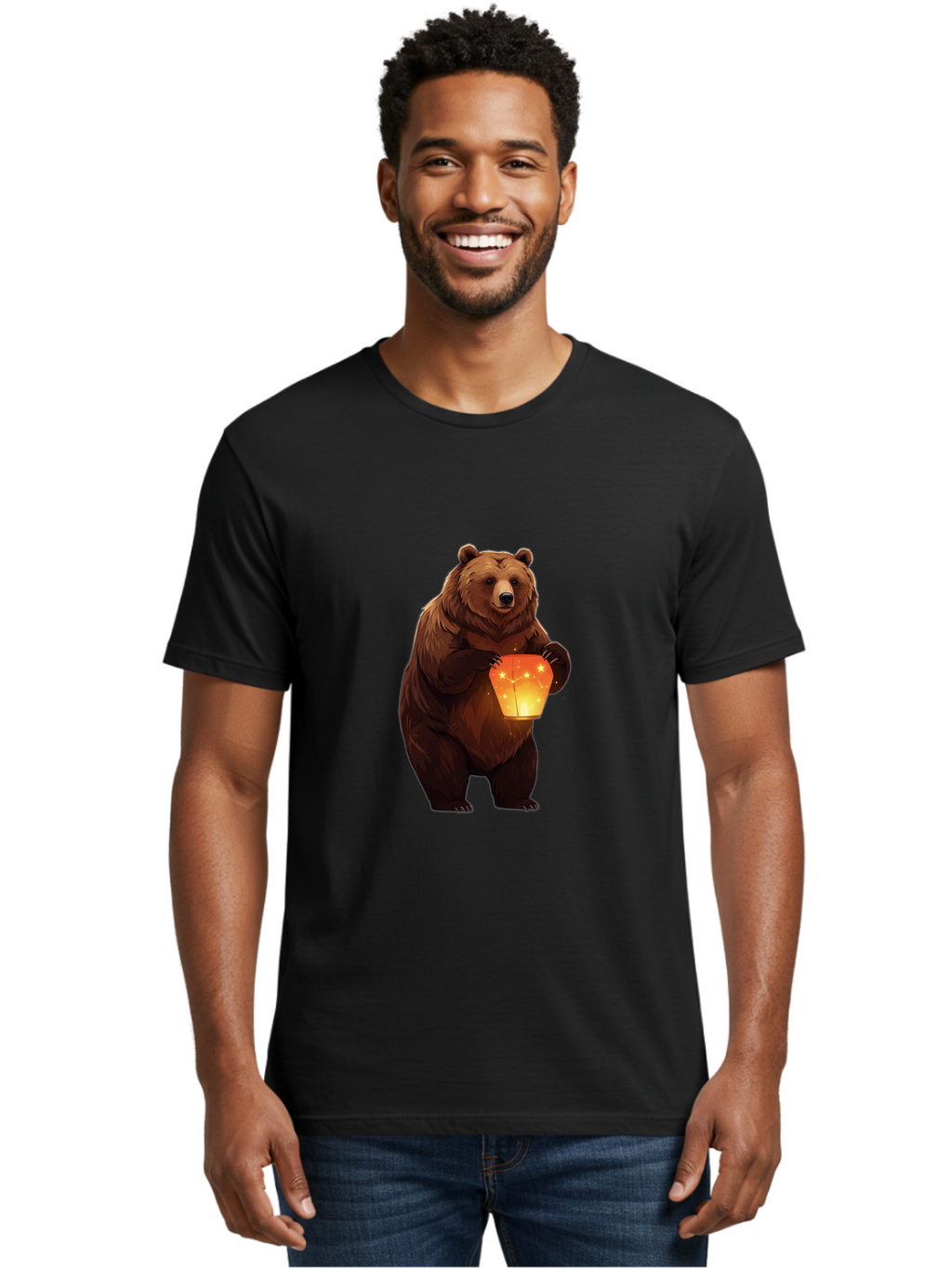 Brown-Bear-Holding-Lantern Men'S Graphic Tee, 100% Cotton, Comfortable Casual Summer Wear, Machine Washable, Vintage Camera, Old Camera, Antique Camera, Black Camera, Classic Photography, Photography Equipment, Nostalgic Device, Film Camera, Bae921