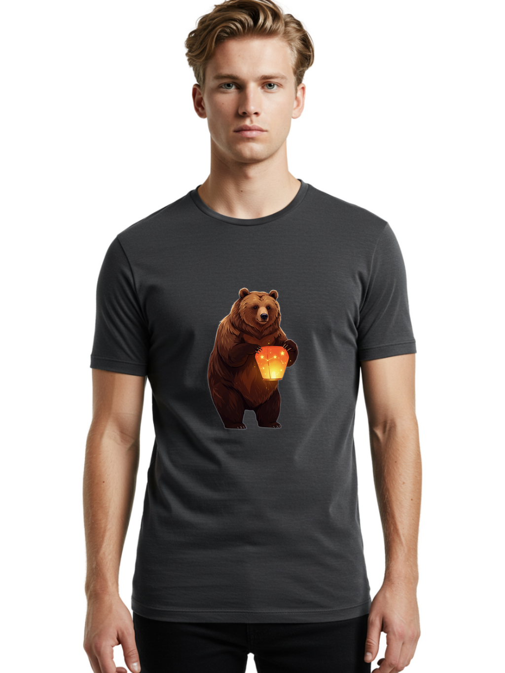 Brown-Bear-Holding-Lantern Men'S Graphic Tee, 100% Cotton, Comfortable Casual Summer Wear, Machine Washable, Vintage Camera, Old Camera, Antique Camera, Black Camera, Classic Photography, Photography Equipment, Nostalgic Device, Film Camera, Bae921