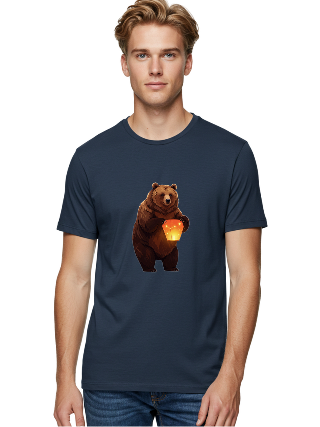 Brown-Bear-Holding-Lantern Men'S Graphic Tee, 100% Cotton, Comfortable Casual Summer Wear, Machine Washable, Vintage Camera, Old Camera, Antique Camera, Black Camera, Classic Photography, Photography Equipment, Nostalgic Device, Film Camera, Bae921