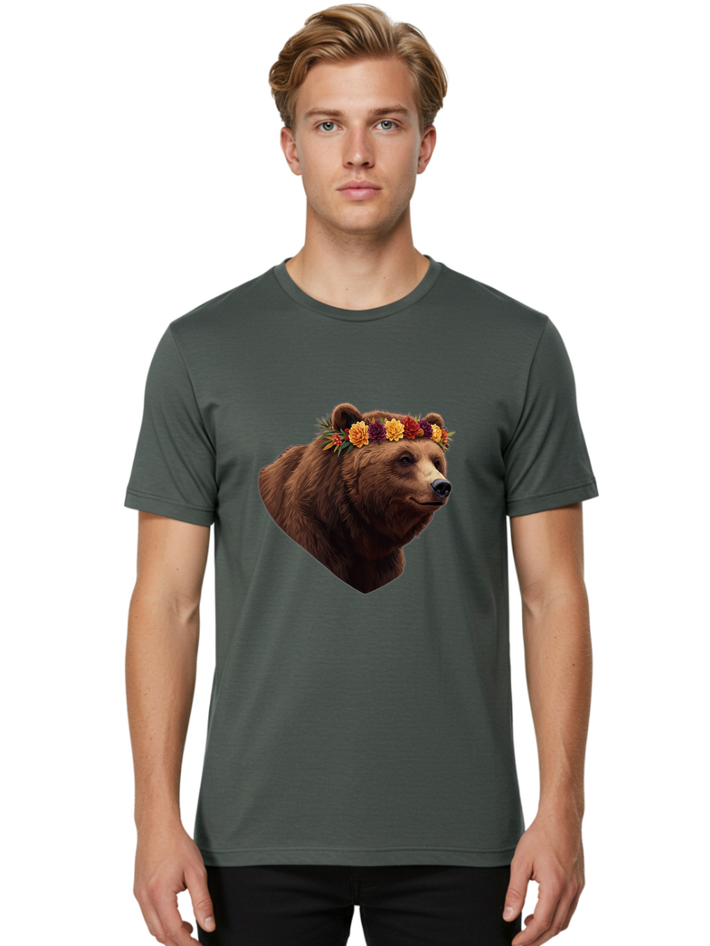 Brown-Bear-With-Flower-Crown Men'S Graphic Tee, 100% Cotton, Comfortable Casual Summer Wear, Machine Washable, Vintage Camera, Old Camera, Antique Camera, Black Camera, Classic Photography, Photography Equipment, Nostalgic Device, Film Camera, Bae928