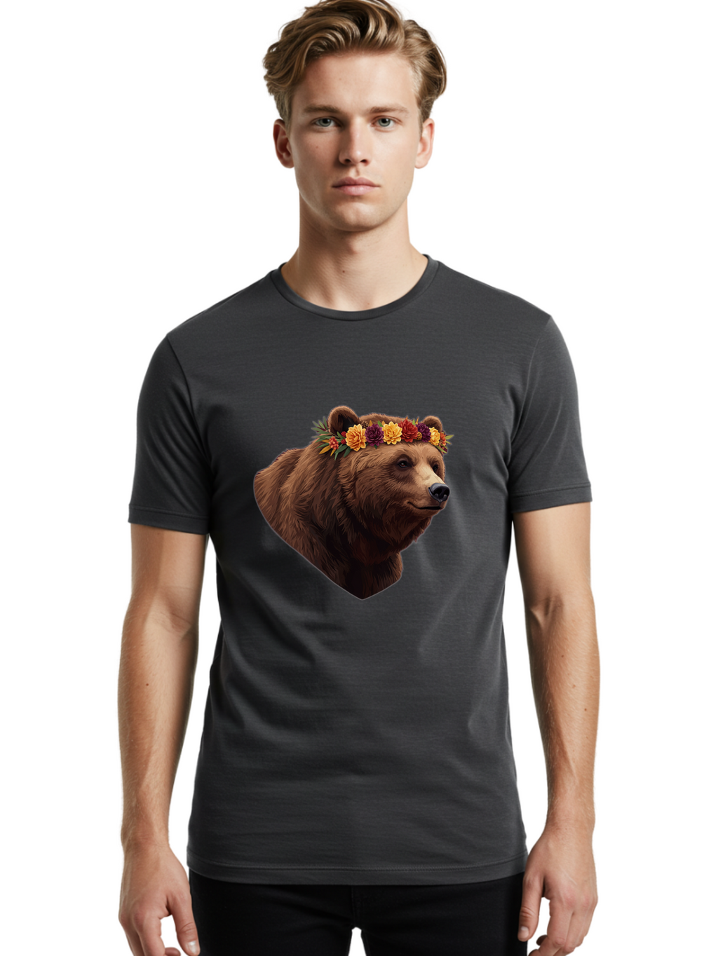Brown-Bear-With-Flower-Crown Men'S Graphic Tee, 100% Cotton, Comfortable Casual Summer Wear, Machine Washable, Vintage Camera, Old Camera, Antique Camera, Black Camera, Classic Photography, Photography Equipment, Nostalgic Device, Film Camera, Bae928